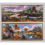 Two framed wool tapestries