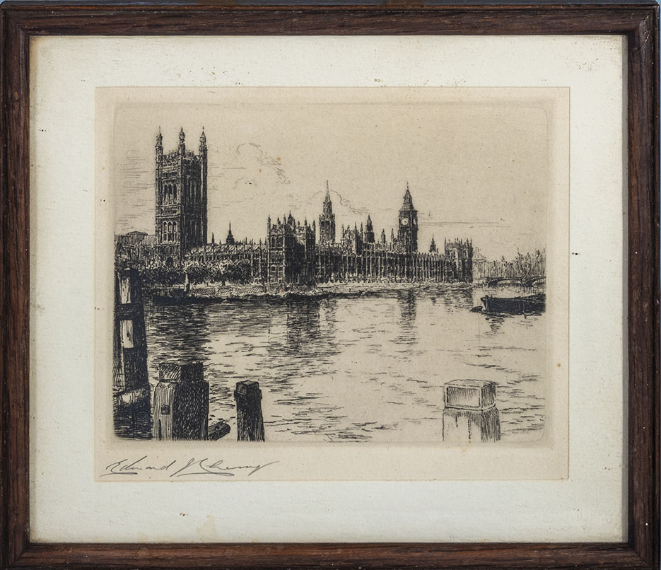 Nine small framed etchings of London and Edinburgh - Image 7 of 10