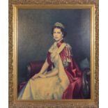 A large framed print of Elizabeth II