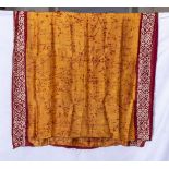 A vintage brown/gold Batik silk sari, has a sewn repair, size 5.20tr x 112cm