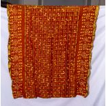 A vintage gold and orange silk sari, size 4.36mtr x 105cm