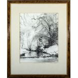 A large framed print titled Pikes Pool Beresford Dale, signed in pencil Dan Kelly, numbered 45. 40cm