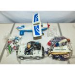 Vintage Playmobil aeroplane, police car, bundle of coastguard figures