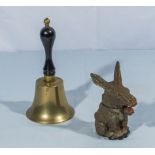 A vintage donkey money box (break in the back near hinge) and a bell