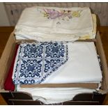 Two boxes of vintage linen