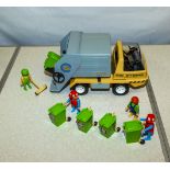 Vintage Playmobil refuse truck with wheelie bins and figures