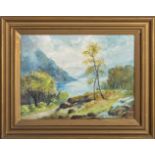 Gilt framed oil on board of a loch scene, 32cm x40cm