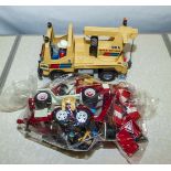 Vintage Playmobil quick service tow truck and a bundle of road work figures and accessories