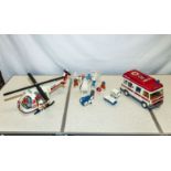 Vintage Playmobil helicopter and ambulance