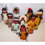 Nine American Indian dolls