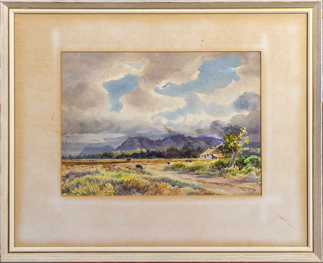 Gilt framed oil on board of a loch scene, 32cm x 40cm together with A framed watercolour depicting a - Bild 3 aus 3