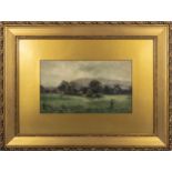 A gilt framed watercolour of the Pentland Hills from Edinburgh signed J Reid 1880, overall size 48cm