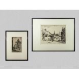 Two framed etchings Old Glasgow - The Lady Wall drawn by Tom Paterson 24cm x 32cm and Tolbooth
