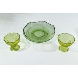 Two Uranium glass bonbon dishes and a bowl