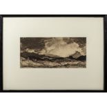 A framed print by Sir David Young Cameron titled Ben Lomand Sunset, image size 11cm x 23.5cm