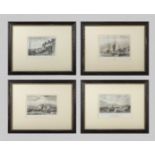 Four framed engravings of Tyneside, West Entrance to Shields, Cottages at Dents Hole, Howden and