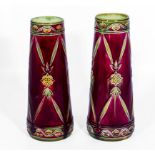 A pair of Minton Secessionist vases of tapering form deep pink in colour, registration mark 616446