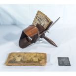 Antique wooden hand held viewer/stereoscopic together with 3D cards