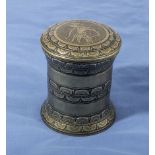 Antique cast bronze Thai lidded box, figure cast to lid. 12cm tall