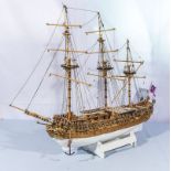 A 20th century scratch built model galleon/ship possibly kit built 66cm long