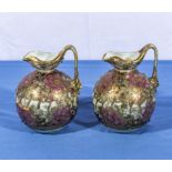 A pair of Japanese Noritake vases with gilt and floral decoration 17cm tall