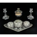 A pressed glass dressing table set