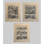 Three prints depicting American slave plantation workers, sellers label verso Joa Molduras Ltd Rio