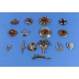 A collection of Scottish brooches including agate
