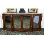 Victorian marble topped serpentine front rosewood credenza. 210cm wise x 41cm deep x 96cm tall