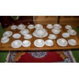 An eight piece setting Royal Albert dinner service (one soup bowl missing) Val D'or pattern