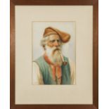 E Fiorentino (Italian early 20th century) portrait of elderly man, framed water colour, signed.