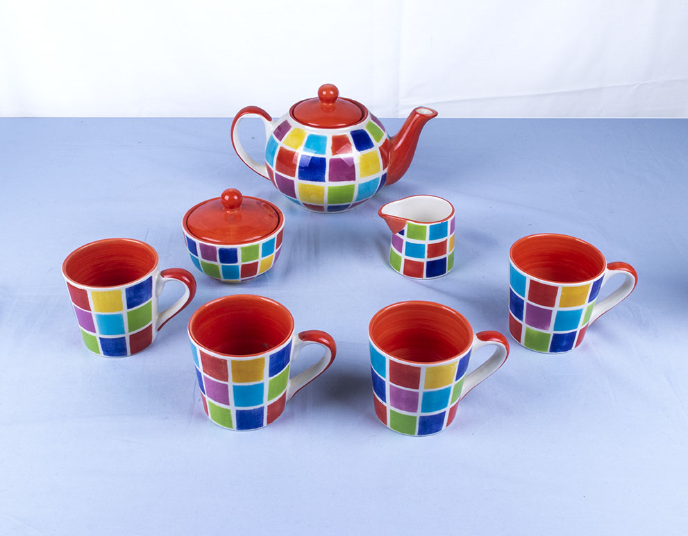 Vintage Whittard ceramic teapot, sugar, cream and mugs