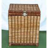 A wicker laundry basket