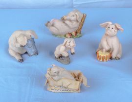 Five pottery piggin figures