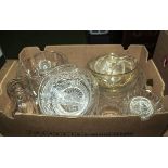 A box of glass bowls and other items