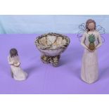 Two Willow tree figures and a trinket dish