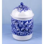 A blue and white pottery lidded jar