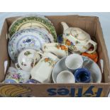 A box of assorted pottery items