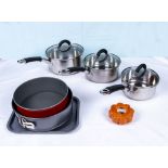 A set of saucepans and cake tins