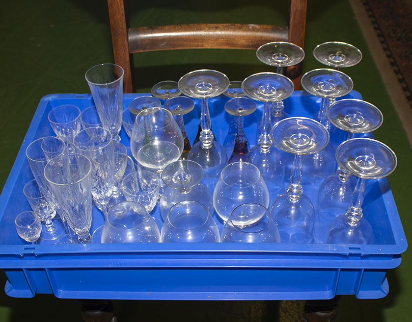 A box containing wine glasses