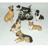Two spaniel figure groups together with a Border Fine Arts Great Dane and three others