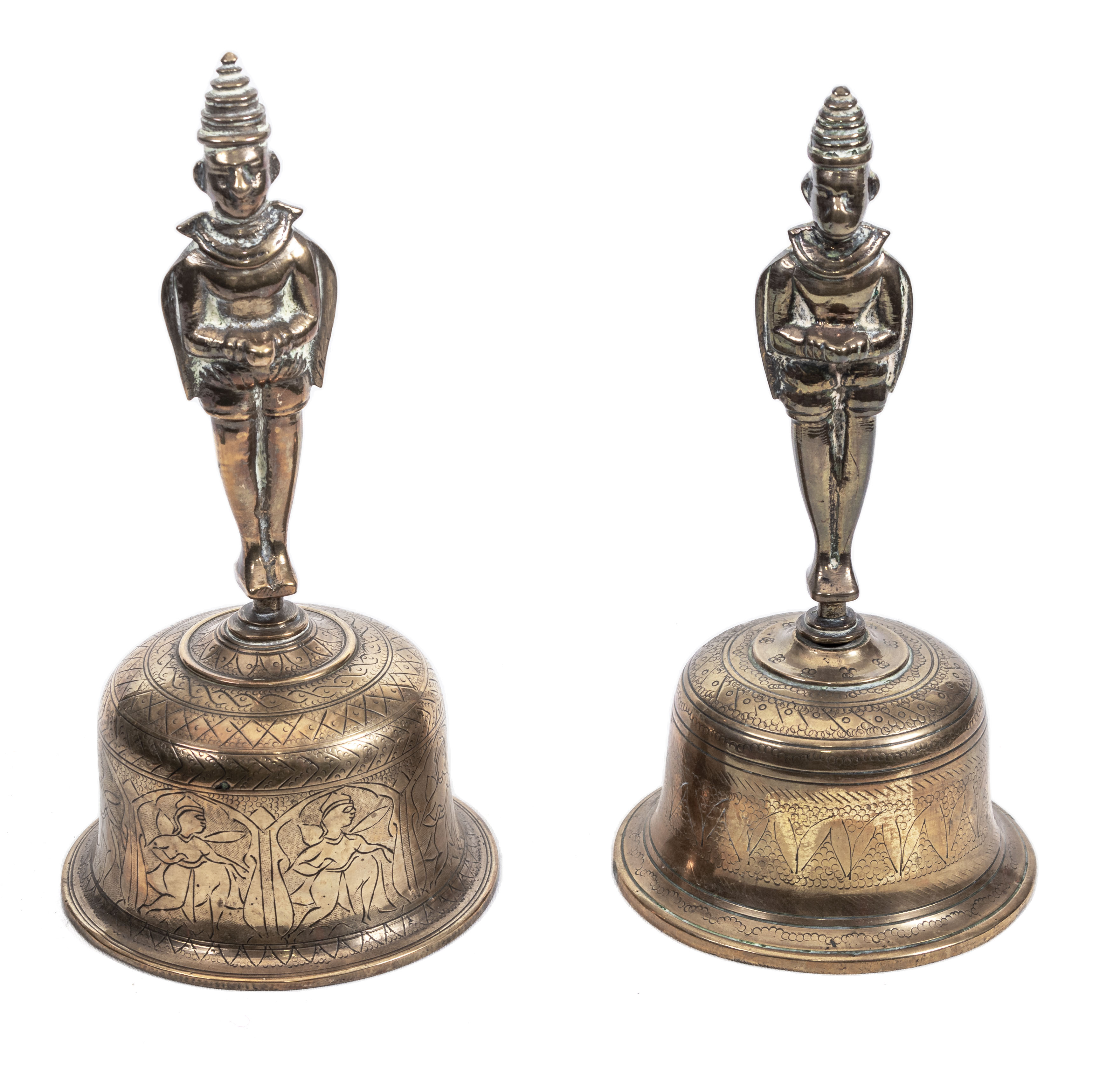 Two antique brass temple bells