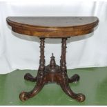 A Victorian inlaid walnut Demi line card table