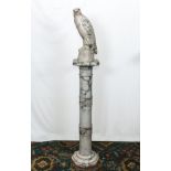 A marble Falcon and plinth, 46cm and 1m Provenance - property of a country gentleman's estate