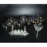 Assorted glass items, sundae dishes, cruet and other items