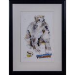 Polar Bear and Familiar Things watercolour and collage signed Janice Gray RSW Label verso. Image