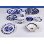 Blue and white transfer printed pottery items
