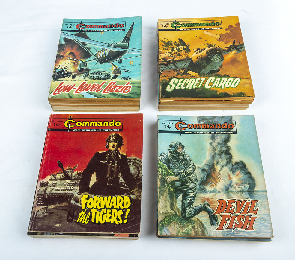 36 vintage Commando comics, 14p to 18p