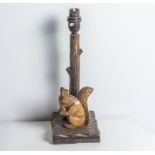 Black Forest carved squirrel lamp