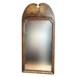 Walnut framed period mirror, the crest has hand painted arched panel of pheasants in woodland.